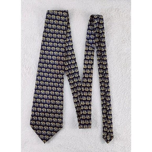 Mens Silk Tie Elephant Print Rene Chagal Vintagee 1990's Elegant Classic Necktie - Picture 3 of 9